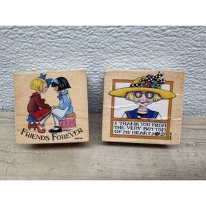 Set Of 2 All Night Media Wood Mounted Rubber Stamps Friends Forever & Thank You